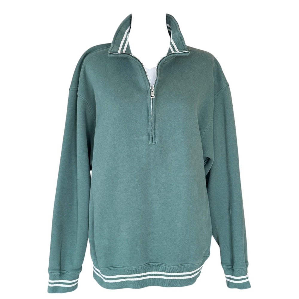 Abercrombie Fitch Soft A&F Max Essentials Green Quarter Zip Sweatshirt Size S